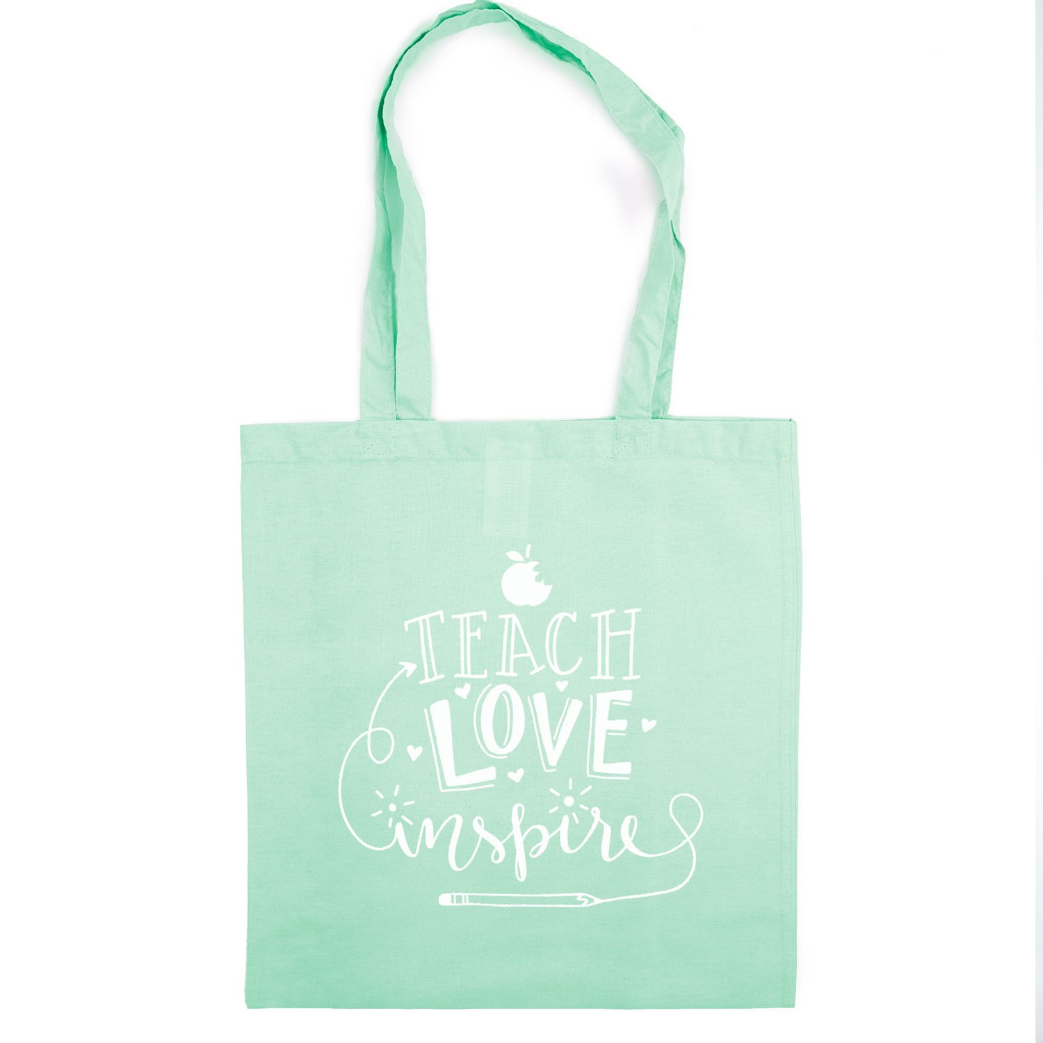 Stickerscape Teach, Love, Inspire tote bag | Teacher gifts | Perfect for Christmas (Mint bag - White text)