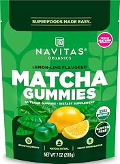 Navitas Organics Gummies – Vegan Lemon Lime Matcha Gummies – 125mg Matcha Per Serving – Calm Focus – USDA Organic, Vegan, Glu
