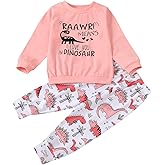 BOUTIKOME Toddler Baby Girls Clothes Sets Little Girl Dinosaur Long Sleeve Shirts Tops + Pants 2pcs Fall Winter Outfits
