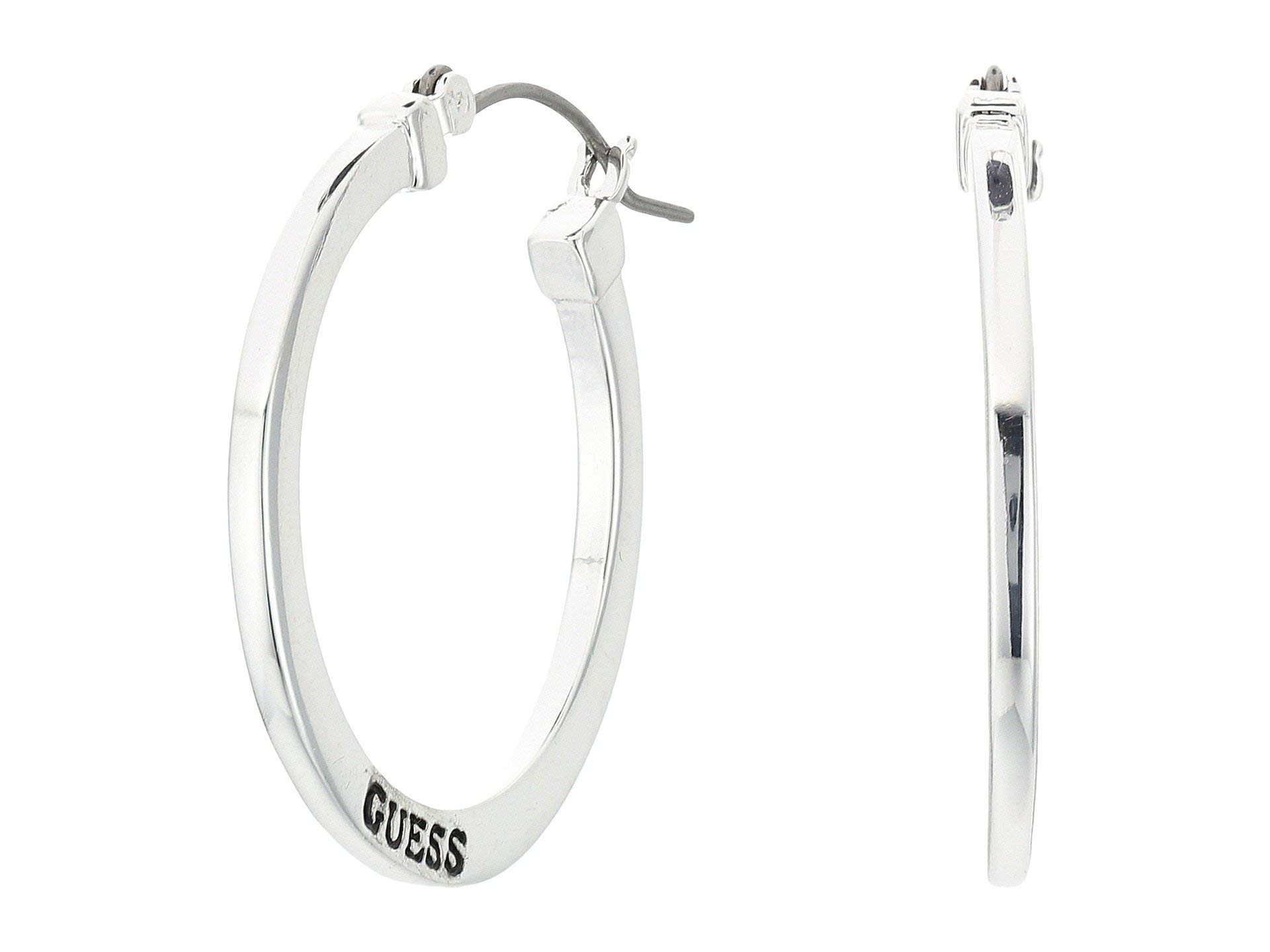 GUESS Pendientes de aro pequeños con logo plateado Basic