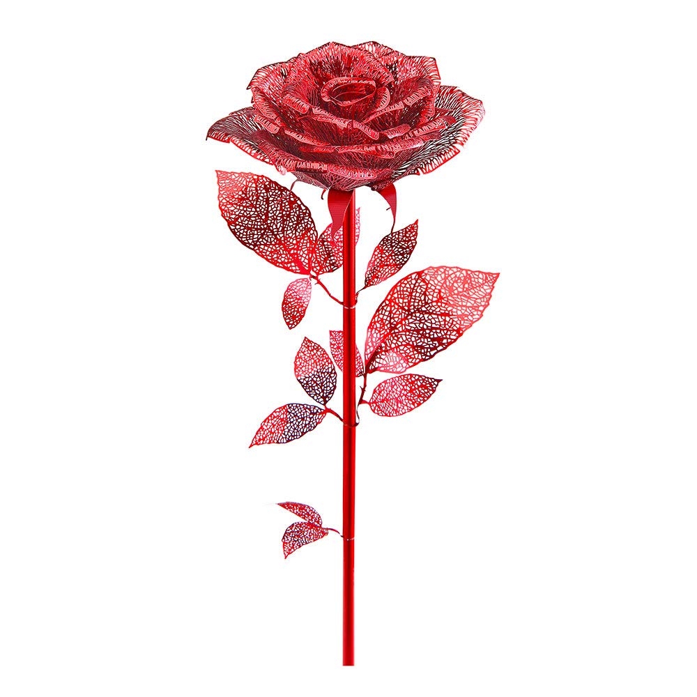 Piececool 3D Puzzle Metal Rose, Flower Craft Model Kits for Adults to Build, 3D Puzzles Adult Teens for 304 Stainless Steel, Ideal as Gifts, Home Decoration, Collection, 15 Pieces (Red)