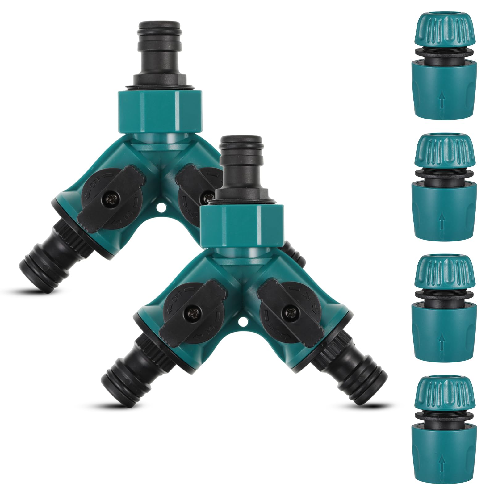 Garden Tap Connector 2 Way Hose Pipe Y-Splitter with Individual On/Off Valves for Irrigation