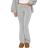 Djeanxa Flare Yoga Pants for Women Foldover Slim Fit Workout Leggings Casual Lounge Pants Stretchy Low Rise Flared Sweatpants