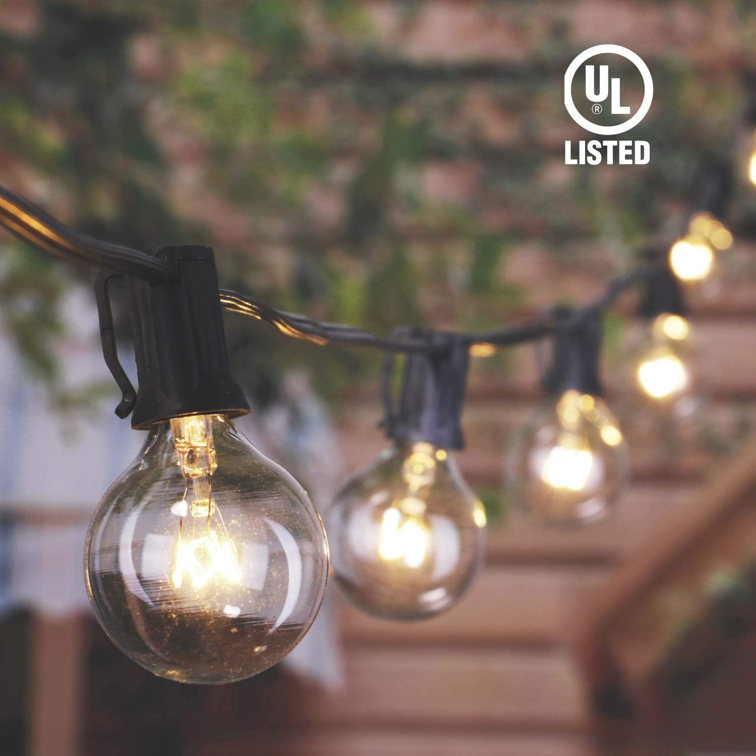 25FT Globe Patio String Lights with 25 Clear G40 Bulbs, UL