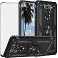DuoLide for Xiaomi Redmi Note 9 Case with Glass Screen Protector, Hybrid Heavy Duty Dual Layer Anti-Scratch Shockproof Defender Kickstand Armor Case Cover, Black