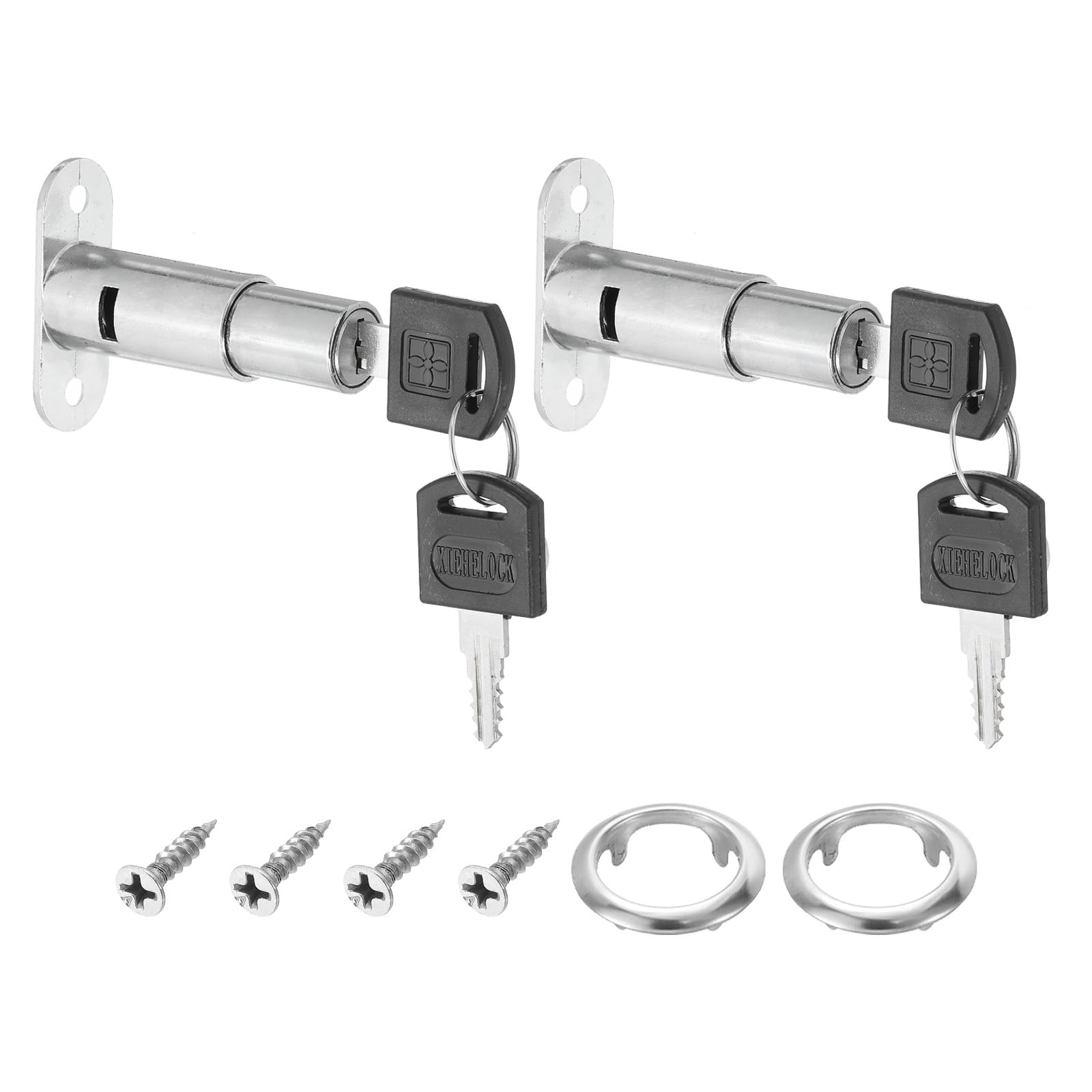 PATIKIL Push Plunger Lock, 2 Pack 40mm(1-7/4inch) Cylinder Length 3/4" Cylinder Diameter Zinc Alloy Chrome Finish Desk Drawer Lock Keyed Different for File Cabinet Wardrobe Sliding Door