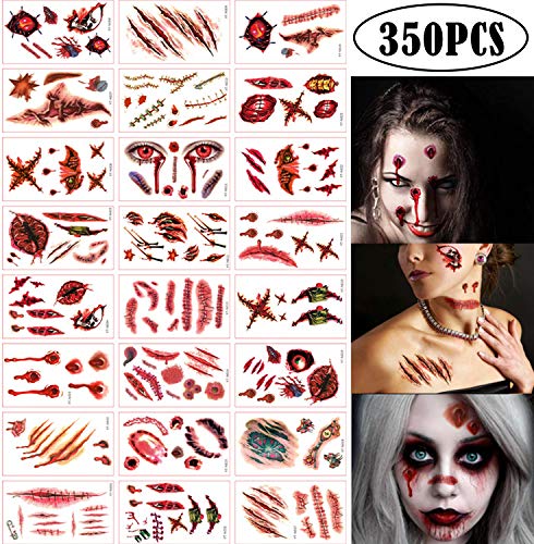 300+ Halloween Scar Temporary Tattoos - Vampire Zombie Party Supplies Decorations Bloody Cosplay Props - Realistic Fake Injury Wound for Halloween Costume Accessories(48 Sheets) - Thumbnail 6