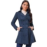 Allegra K Women's Faux Suede Jacket Double Breasted Notched Lapel Winter Long Trench Coat
