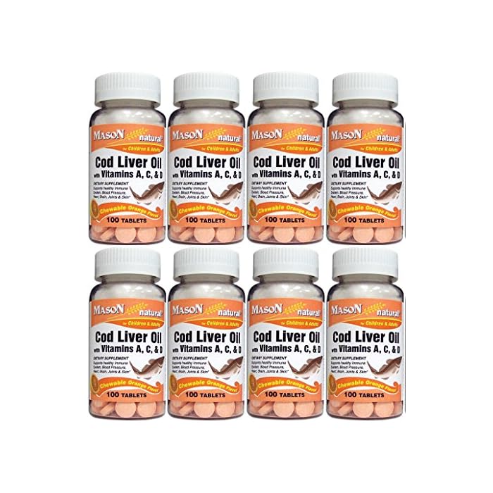 Buy Mason Vitamins Cod Liver Oil With Vitamin A, C & D Orange Flavor Chewable Tablets, 100 Count