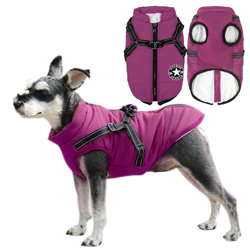 Voarge Dog Jacket, Winter Vest, Jackets, Dog Coat with Harness for Small Dogs, Waterproof Machines, Washable, Reflective Stripe Design, Durable D-Ring (Purple, XXL) — image 1