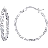 Sterling Silver Womens Cubic Zirconia Twisted Huggie Hoop Earrings
