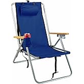 Rio Beach Original 4-Position Steel Backpack Chair with Pillow, Hands-Free Beach Chair Backpack for Adults, Navy