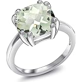 Gem Stone King 3-5 Cttw Gemstone Birthstone Double Prong Solitaire Ring for Women | 925 Sterling Silver | 10MM Cushion | Fine Wedding Anniversary Engagement Promise Ring | Available in Sizes 5-9