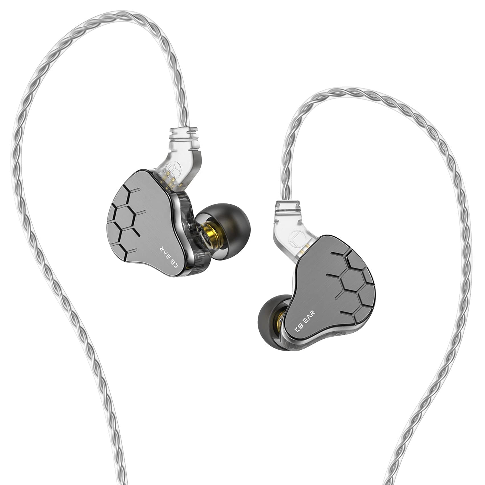 KINBOOFI KBEAR Lark Wired Earphones, 1BA+1DD Hybrid Driver HiFi Earbuds in Ear Monitor, Noise Cancelling Headphones Headset with Detachable Cable for Travel Bus Singer Drummers (No mic, Gray)