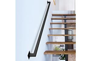 3FT Black Iron Hand Railing, Sturdy Safety Staircase Handrails Wall Mount, 500lbs Load Capacity Industrial Iron Railing Pipe 