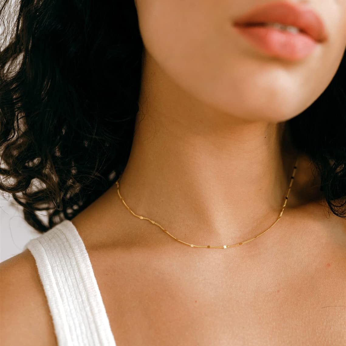 Beriso 14K Gold Plated Dot Chain Necklace