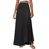 Lepunuo Womens Maxi Skirts Casual Elastic High Waisted Flowy Long Skirts Trendy Cute Skirts