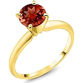 Gem Stone King 14K Yellow Gold Red Garnet Solitaire Engagement Ring For Women (1.20 Cttw, Gemstone January Birthstone, Round 6.5MM)
