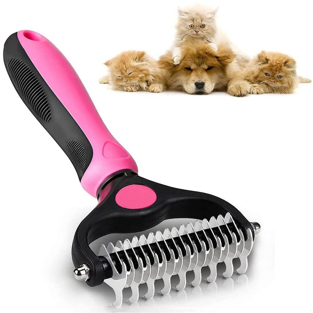 Pet Double-sided Comb, Double Sided Grooming Comb, Pet Grooming Undercoat Rake, Double Sided Grooming Rake and Brushes, Soft Slicker Brush, Dog Brush, for Small Medium Large Pets with Long Hair