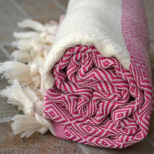 Dandelion Textile Diamond Pattern Naturally-Dyed Cotton Turkish Towel Peshtemal, 71x39-Inch, Rose Pink