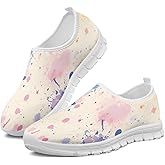 HERCHA Fashion Watercolour Women Flat Shoes for Office Work No Laces Round Toe Lightweight Mesh Comfort Shoes for Women Slip On Sneakers with Arch Support Daily Wear Summer