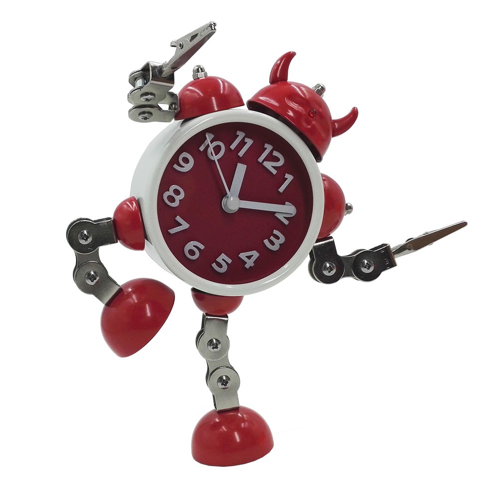 Gigibon Alarm Clock Robot, Kids Gift Cute&Fun, Battery-operated,to Move/Twist Legs & Arms for Many Poses, Gift to Children (1, Red)