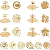 UNICRAFTALE 24pcs 12 Styles Golden Bohemian Stud Earring Findings Stainless Steel Ear Stud Component with Loop Butterfly Stoppers 0.7mm Pin Mixed Shapes Earring for Jewelry Making, Hole 1mm