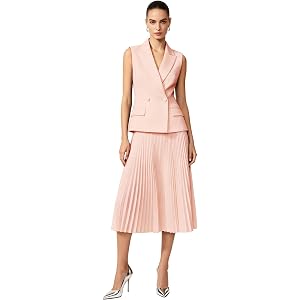 Women 2 Piece Suit Dress Sleeveless Vest and Pleated Skirt Wedding Guest | Sleeveless Blazer Vest,Double Breasted,Notched Lap