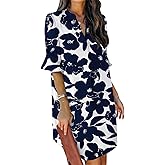 QACOHU Summer Dresses for Women V Neck Ruffle Short Sleeve Casual Shift Dress