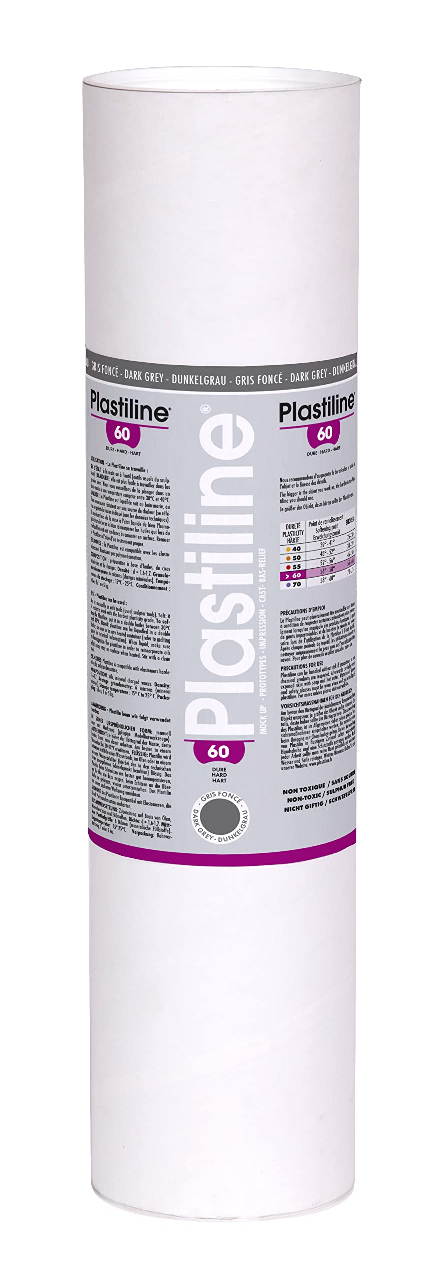 Plastiline 5760T - Plastiline tube - Modelling Paste, High Precision - Sculpting, Moulding - Hardness 60 (hard) - 5 kg - Dark grey shade. Made in France