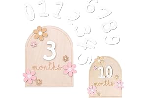 Baby Monthly Milestone Signs, Wooden Daisy Baby Monthly Milestone Cards Blocks with 1-12 Months Number, Babys Announcement Si