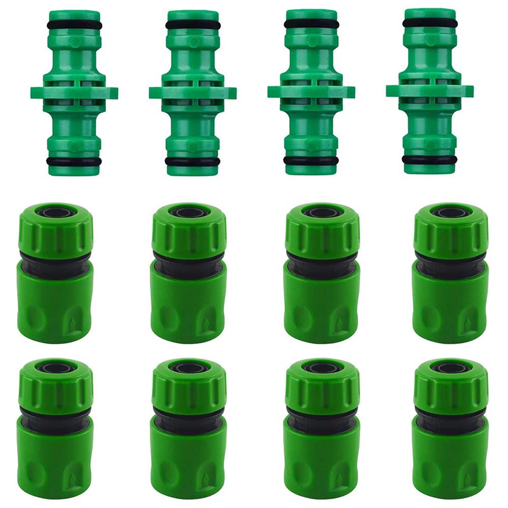 Hose Pipe Connectors and Fittings, 1/2" Plastic Outside Tap Connector, 4PCS Double Male Hose Connectors & 8PCS End Garden Water Quick Connector, HosePipe Splitter