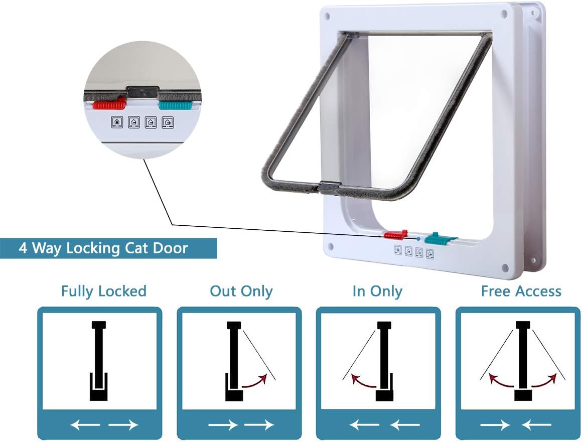 Rikounan Cat Door with 4 Way Locking, Quiet Pet Doors for Cats, Large Cat Doors for Interior Exterior Doors, Easy Installation Premium Cat Flap Door for Cats Small Dogs : Pet Supplies
