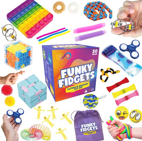 V B 2022 Upgraded 30 pcs Fidget Toys Pack - Sensory for Autism ADHD Includes Push Pop Bubble Toy, Simple Dimple, Infinity Cube Ideal Stress and Anxiety Relief, Multicolor