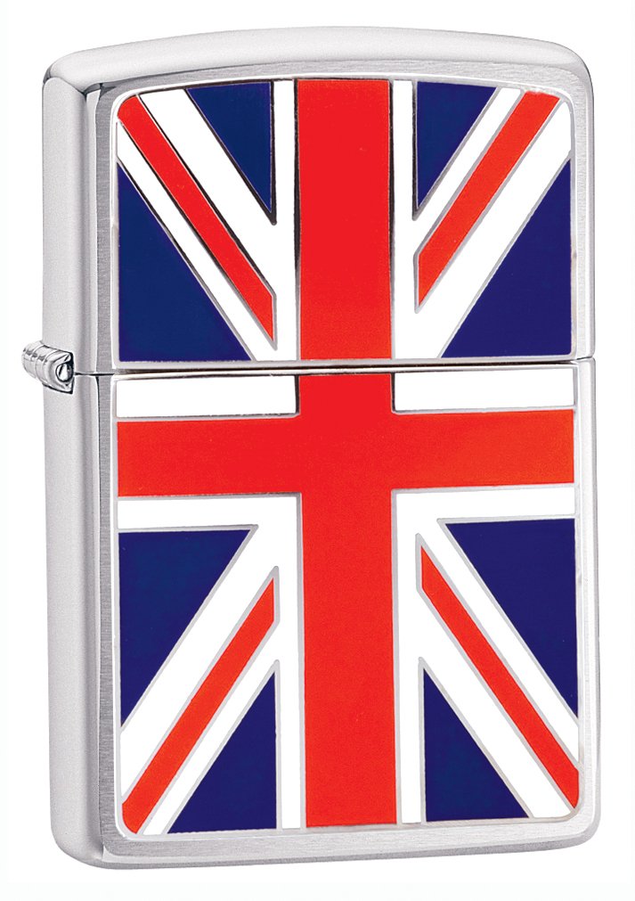 Zippo Windproof Lighter - Union Jack - Brushed Chrome Finish - Refillable for Lifetime Use - Adjustable Flame - Gift Box - Metal Construction - Made in USA