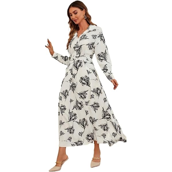 GLIGET Dresses for Women 2024 Floral Print Lantern Sleeve Square