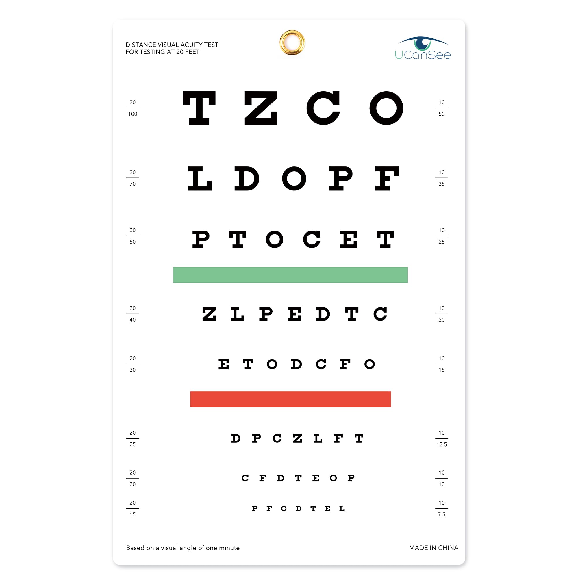 Photo 1 of UCanSee Snellen Eye Chart Visual Acuity Chart for Eye Exams 10 Feet (9x14 Inches)