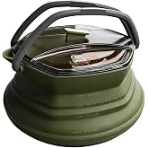 CAMPWOLF HEX Collapsible Camping Kettle 1L, Foldable Silicone Kettle with Stainless Steel Base, BPA Free Portable Backpacking Tea Pot for Hiking &amp; Outdoor Cooking (Dark Green)