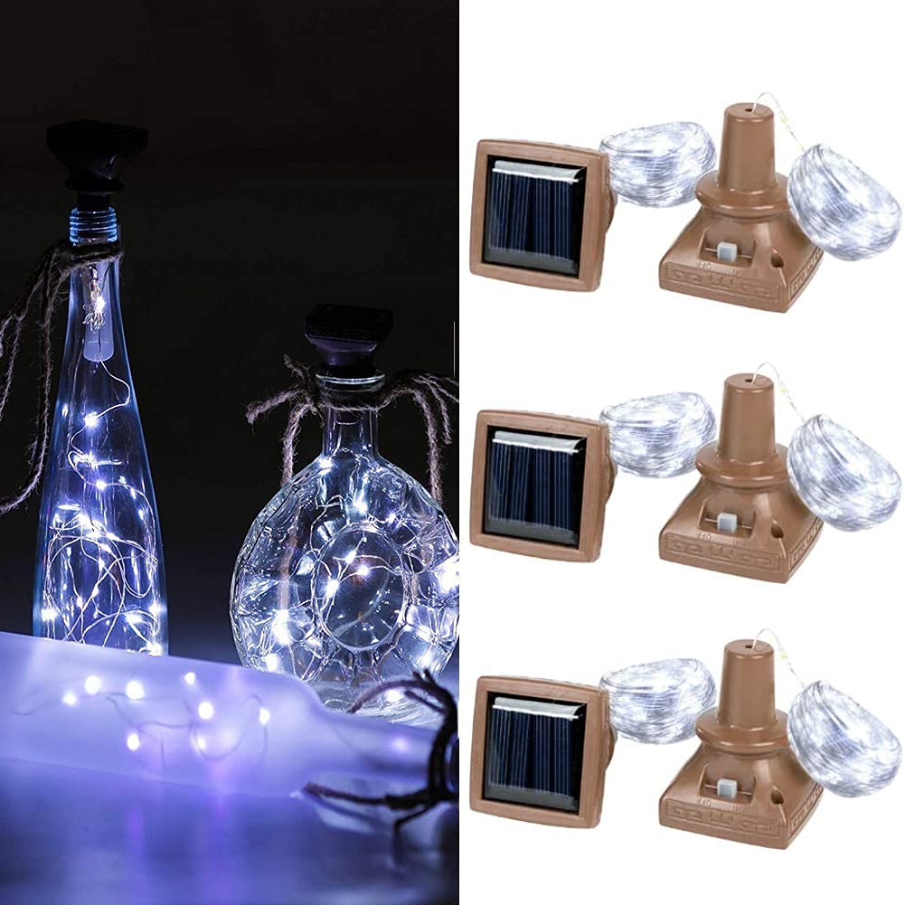 Toifucos 6 Pack Solar Wine Bottle Lights, 2M 20 LED Waterproof Copper Cork Shaped Lights Firefly String Lights for DIY Wedding Party Outdoor, Holiday, Garden, Patio Pathway Decor, White