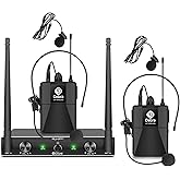 D Debra Audio AU200 Pro UHF 2 Channel Wireless Microphone System with Cordless Handheld Lavalier Headset Mics, Metal Receiver, for Karaoke Church Party (2 Bodypack)