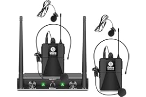 D Debra Audio AU200 Pro UHF 2 Channel Wireless Microphone System with Cordless Handheld Lavalier Headset Mics, Metal Receiver
