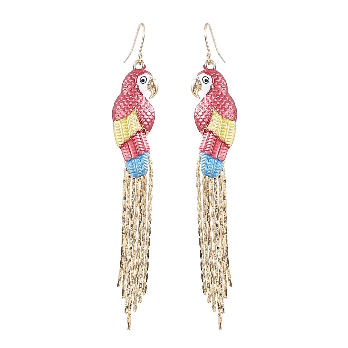 Parrot Tassel Earrings, Bohemian Parrot Dangle Earrings for Women, Red Parrot Fringe Earrings, Tropical Bird Parrot Statement Earrings Parrot Boho Jewelry, Parrot Animal Drop Earrings for Girls