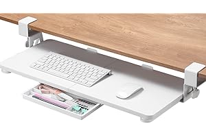 ETHU Keyboard Tray Under Desk, 26.77" X 11.81" Large Size Keyboard Tray with C Clamp-on Mount Easy to Install, Computer Keyboard Stand, Ergonomic Keyboard Tray for Home and Office(White)