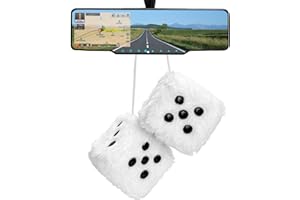 JUSTTOP 2 PCS Fuzzy Plush Dice, 2.95" Square Fuzzy Dice Car Rear View Mirror Ornament with Dots, Pair of Retro Dices Hanging 