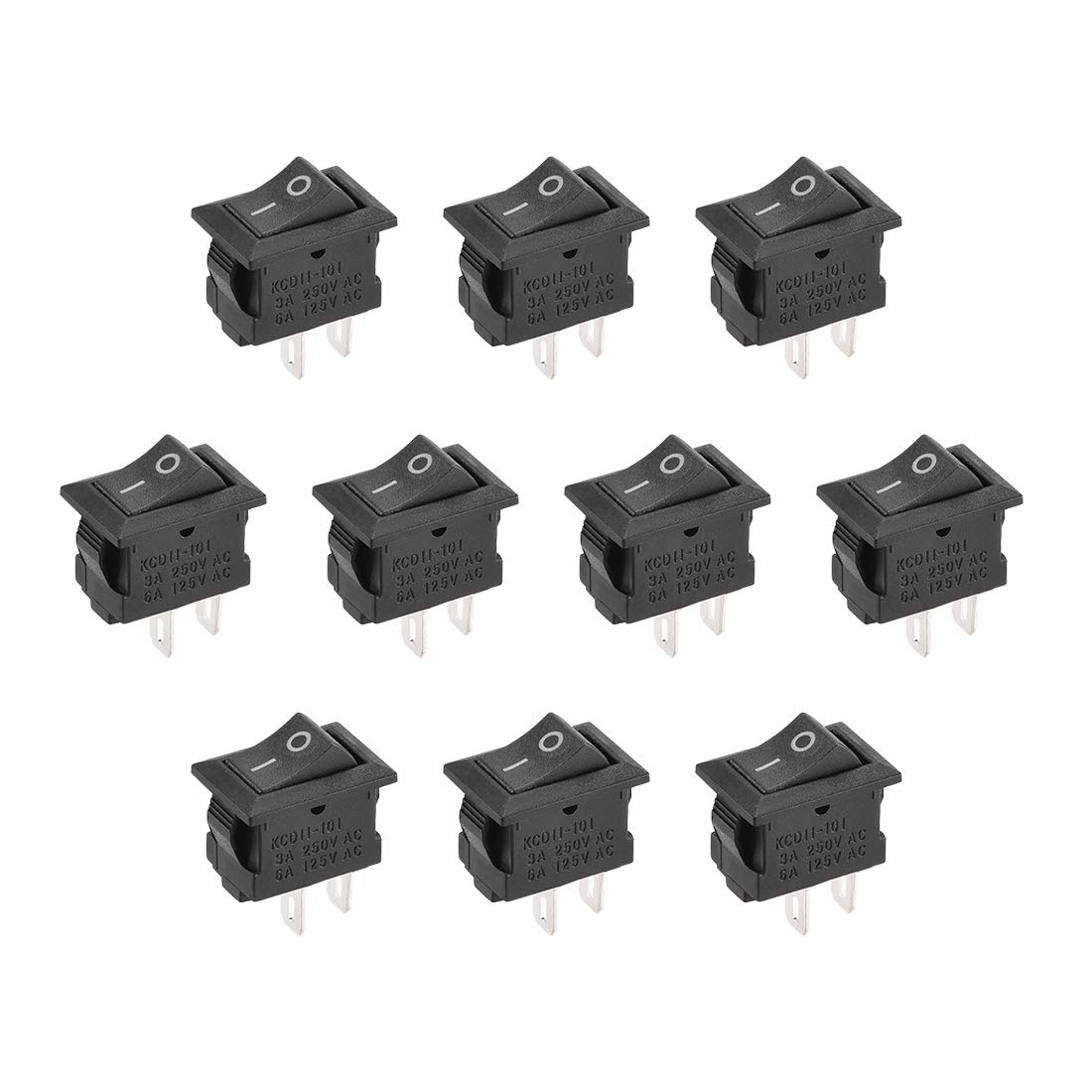 uxcell SPST Mini Boat Rocker Switch Black Toggle Switch for Boat Marine 2pins ON/OFF AC 250V/3A 125V/6A 10pcs