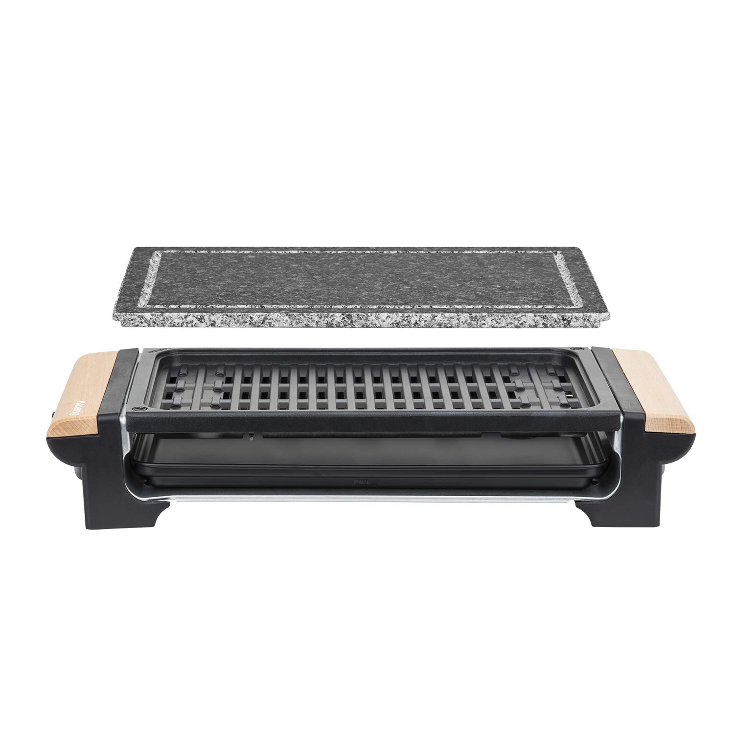 H.Koenig Grill Électrique 2 En 1 Et Pierre À Cuire Pour 8 Personnes - Rp320 Multifonction, Grande Pierre Granit, Grillade Électrique Viandes Légumes Barbecue De Table, Bac Amovible, Nettoyage Facile