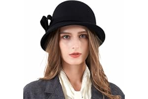 MK MATT KEELY Ladies Wool Felt Bucket Hat Women Vintage Cloche Fedora Winter Church Bowler Hat with Bow