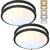AKAARI Flush Mount Ceiling Light - 2 Pack 36W 3000K/3500K/4000K/5000K/6000K Dimmable Led Ceiling Light Fixture for Kitchen Hallway Bedroom Bathroom (2, Black, 12 Inch)