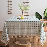 Lamberia Cotton Linen Tablecloths with Tassel for Rectangle Tables Heavyweight Burlap Table Cover for Kitchen Dinning Tableto