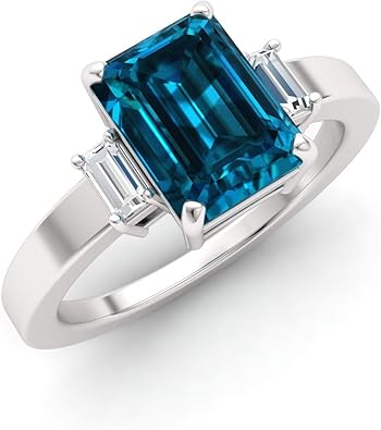 Diamondere Natural And Certified London Blue Topaz And White Topaz Engagement Ring In 18k White Gold 2 90 Carat Three Stone Ring For Women Us Size 6 75 Amazon Com